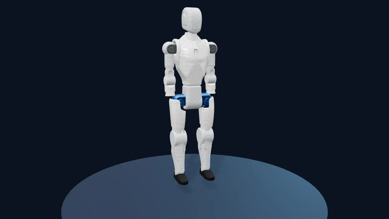 Asimov 1, the open-source humanoid from Menlo Research, as the STEM Engine models it.